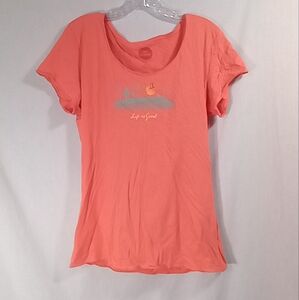 Life is Good Peach Graphic Print Short Sleeve Smooth Tee Size L